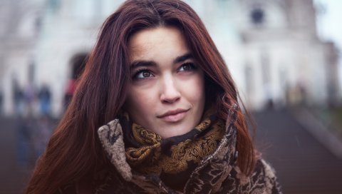 брюнетка, шарф, девушка, лицо