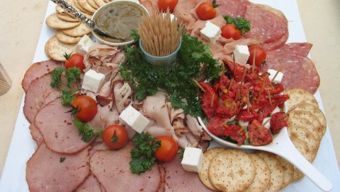 колбаса, мясо, резка, укладка