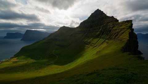 травы, горы, холм, светло -