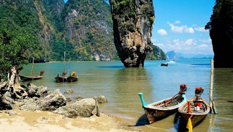 Таиланд, пляж, тропический, море, лодки