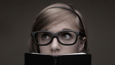 девушка, лицо, очки, книга