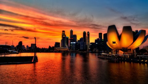 сингапур, небо, закат, свет