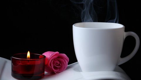 Цветы, роза, кофе, свеча