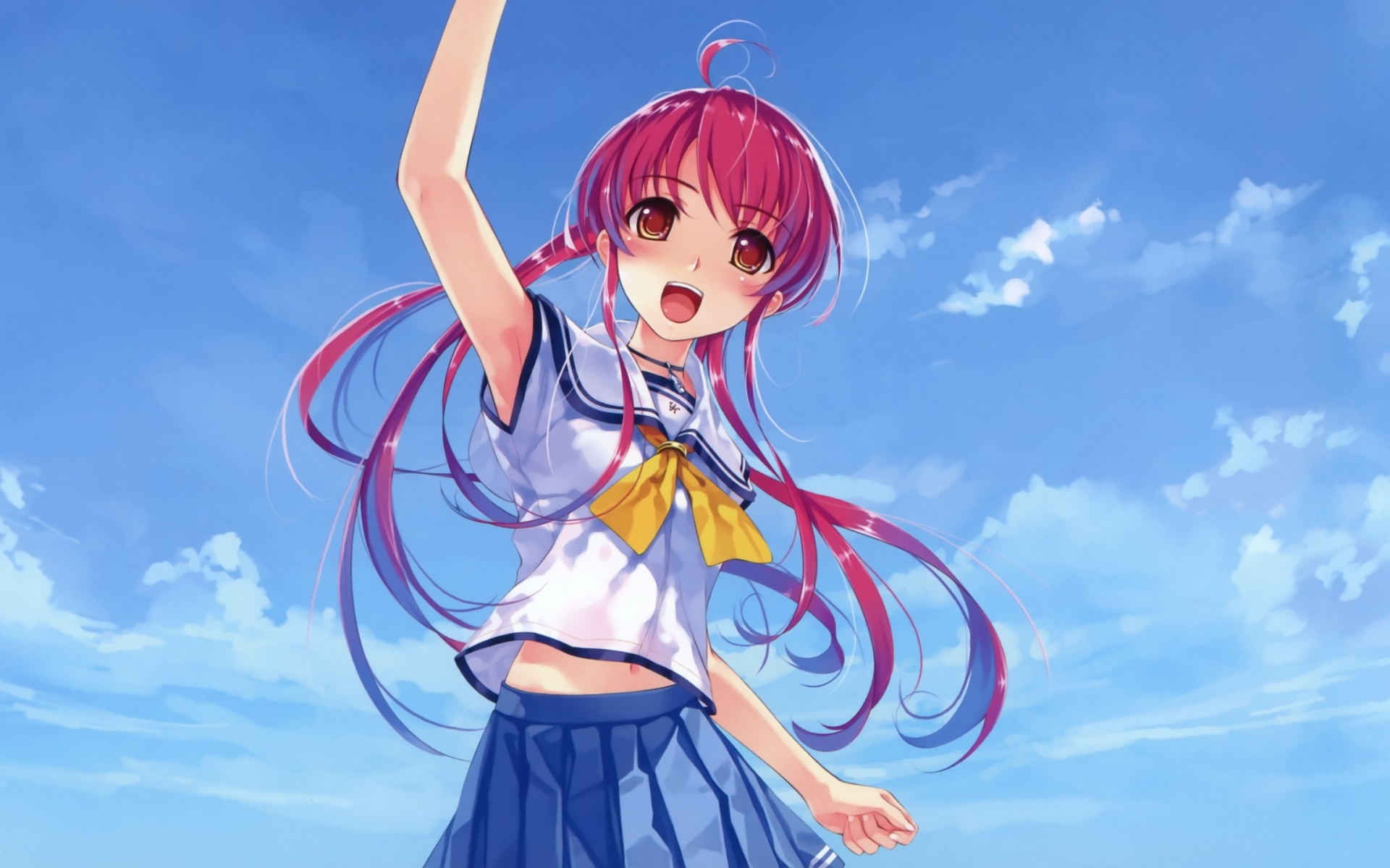Картинки Misaki kurehito, suiheisen made nan mile, miyamae tomoka, девушка, небо, аниме фото и обои на рабочий стол