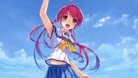 Misaki kurehito, suiheisen made nan mile, miyamae tomoka, девушка, небо, аниме