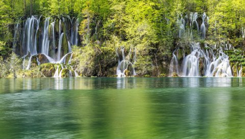 Природа, водопады, озеро, лес, хорватия