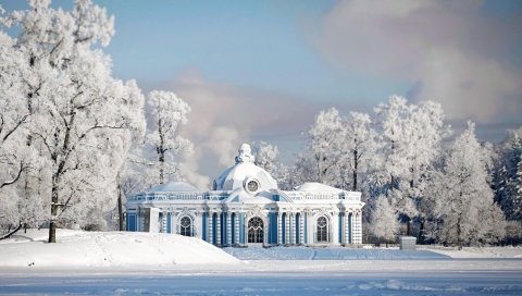 Природа, снег, зима, город, храм