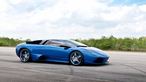 Синий, дорога, lamborghini
