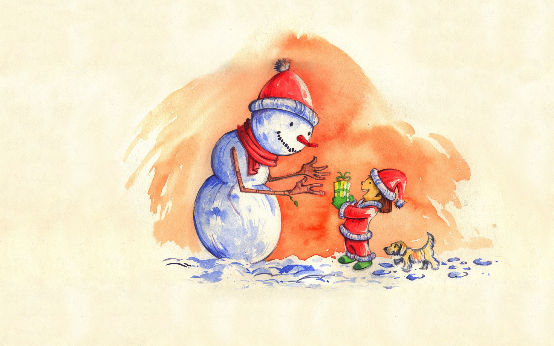 Картинки Снеговик, подарок, новый год, ребенок фото и обои на рабочий стол