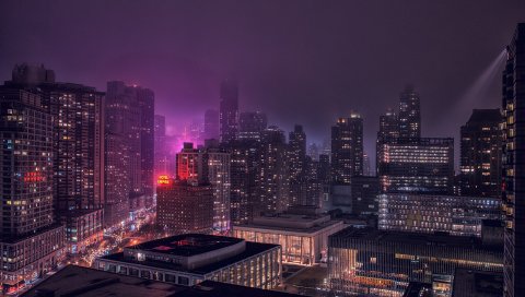 Нью-Йорк, здания, ночь, красивые