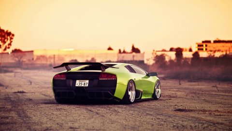 Зеленый, яркий, город, lamborghini