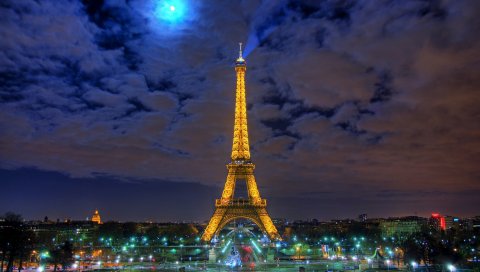 Эйфелева башня, Париж, Франция, ночь, hdr