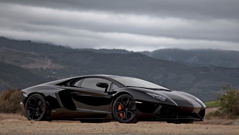 Дорога, горы, небо, стильные автомобили, lamborghini