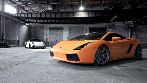 Автомобили, стиль, lamborghini, оранжевый, гараж