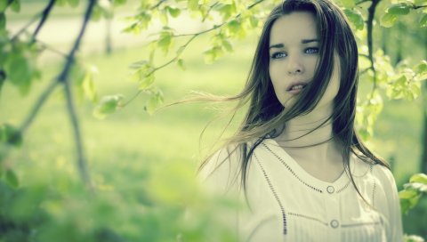 Девушка, взгляд, природа, размытие