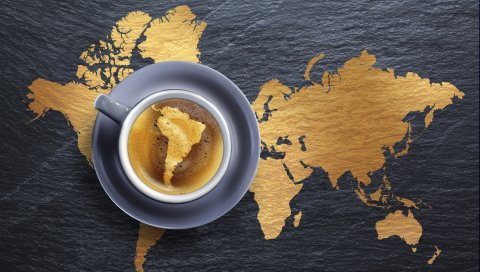 Кофе, пена, напиток, чашка, блюдце, креатив, континенты