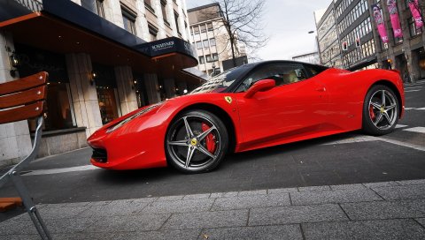 Красный, парковка, ferrari 458 italia, ferrari, street