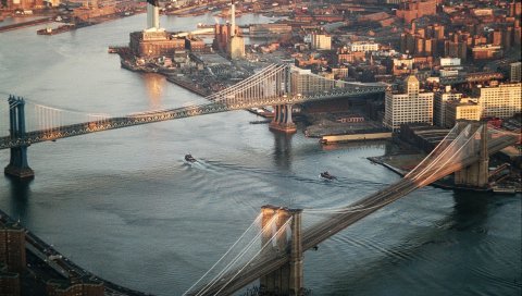 нью - йорк, мост, вид сверху, строительство