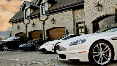 ламборджини, здание, черный, Роллс-Ройс, Aston Martin, другие бренды, белые