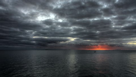 море , закат, серое