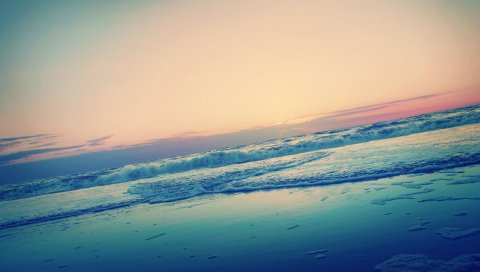 море, пляж, прибой, горизонт