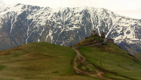 гора, трава, тропа