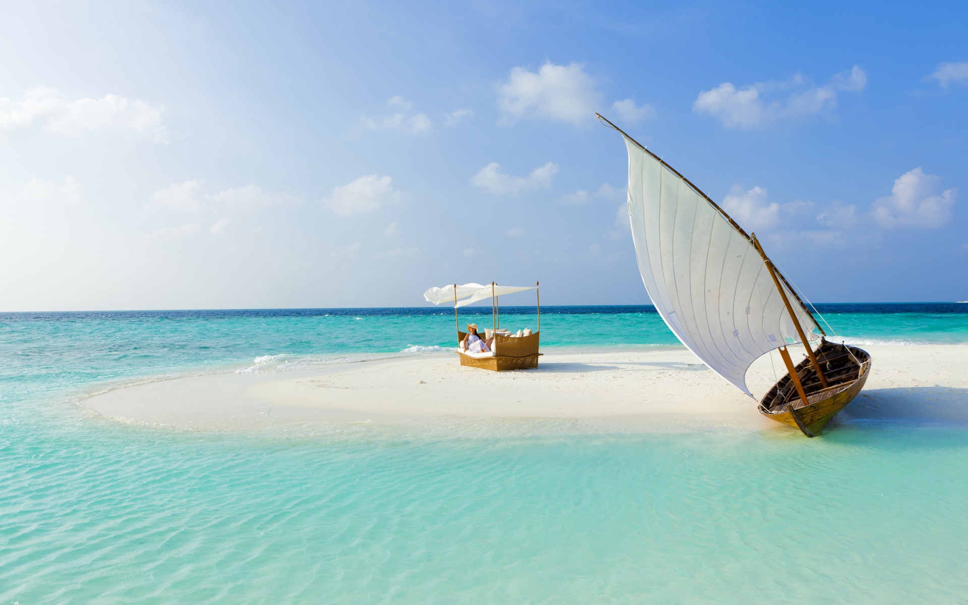 Картинки Maldives, пляж, тропический, море, песок, остров, лодка, летний фото и обои на рабочий стол