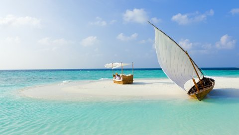Maldives, пляж, тропический, море, песок, остров, лодка, летний