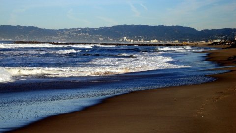 берег, пена, море, песок