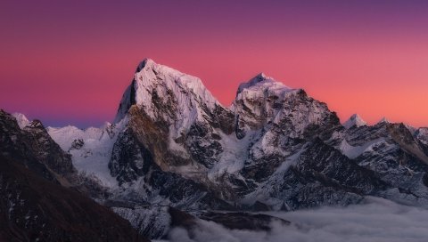 горы, небо, закат, снег