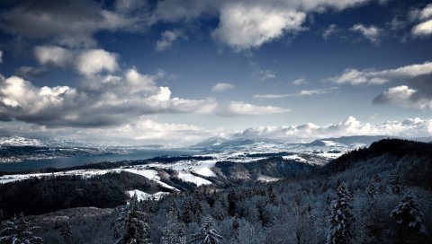 горы, снег,
