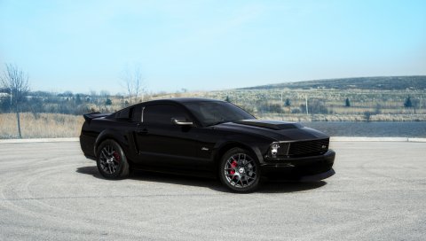 Ford, mustang, gt, черный, пейзаж, красный