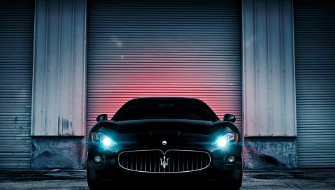 Maserati, огни, стена, автомобиль