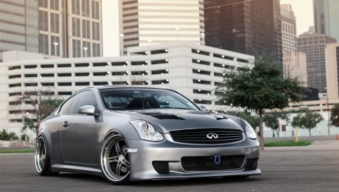 Infiniti g35, синий, город, свет