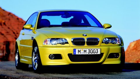 Bmw e46 m3, автомобили, желтый, стиль, движение