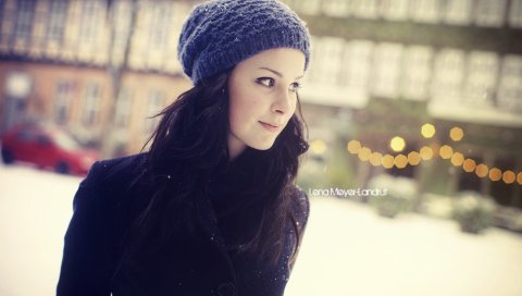 Lena meyer-landrut, зима, шляпа, глаза