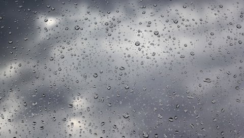 Капли, дождь, стекло, вода, облака