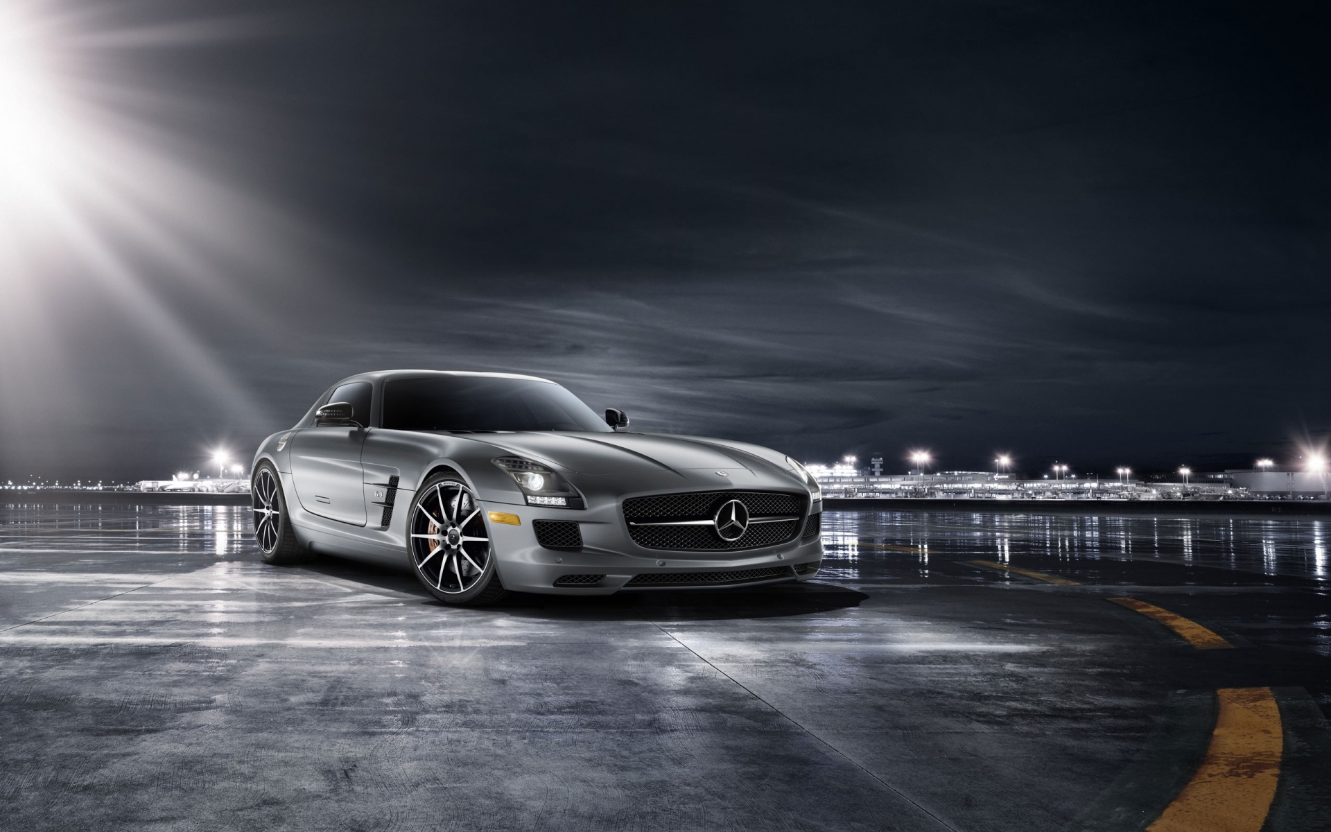 Картинки Sls amg, sls amg gt, 2013, серый, ночь фото и обои на рабочий стол