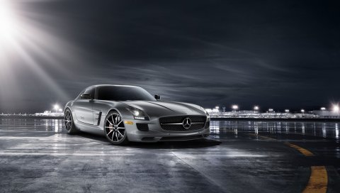 Sls amg, sls amg gt, 2013, серый, ночь
