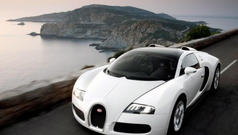 Bugatti, белый, авто, скорость