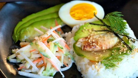 Японская кухня, блюдо, рис, яйцо