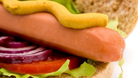 колбаса, продукты питания, соус, горчица