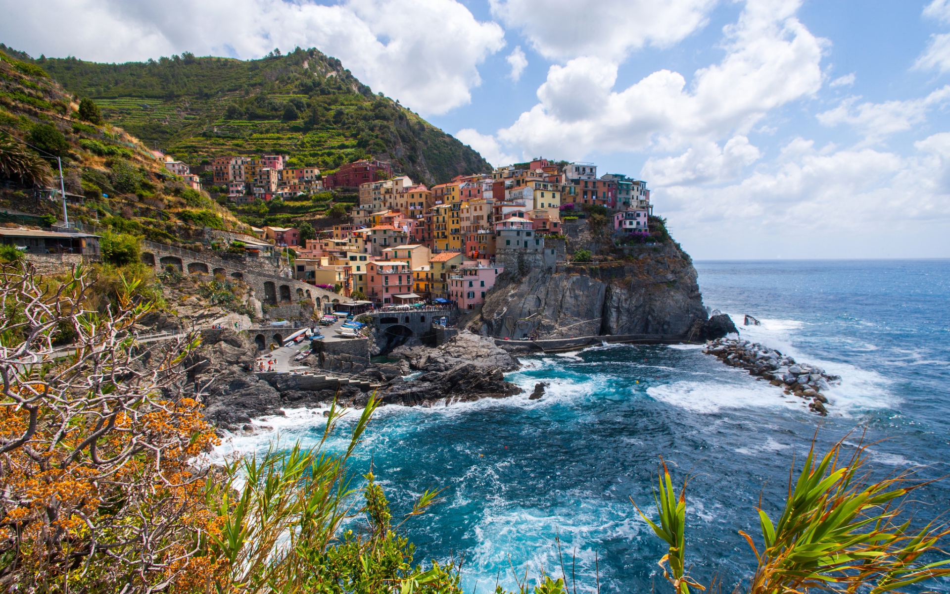 Картинки Manarola,Cinque Terre, Италия, Лигурийское море, скалы, пейзаж фото и обои на рабочий стол