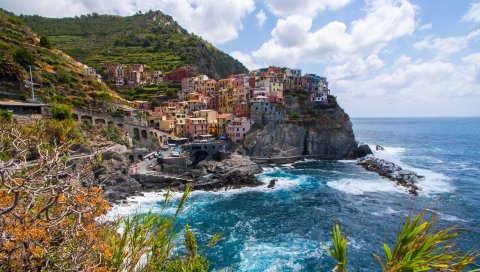 Manarola,Cinque Terre, Италия, Лигурийское море, скалы, пейзаж
