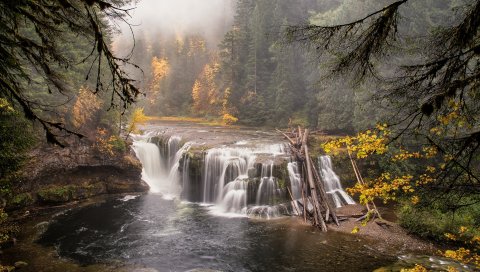 лес, река, водопад, природа, пейзаж
