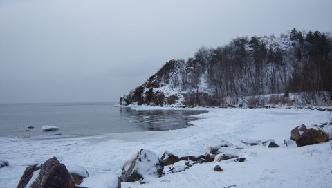 зима, озеро , скалы, пейзаж