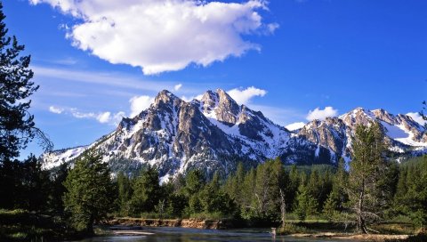 горы, лес, облака, вода