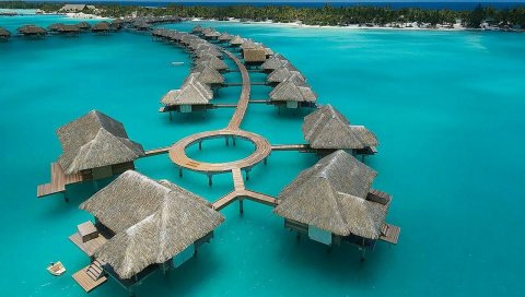 Bora Bora, остров, отели, вода, небо