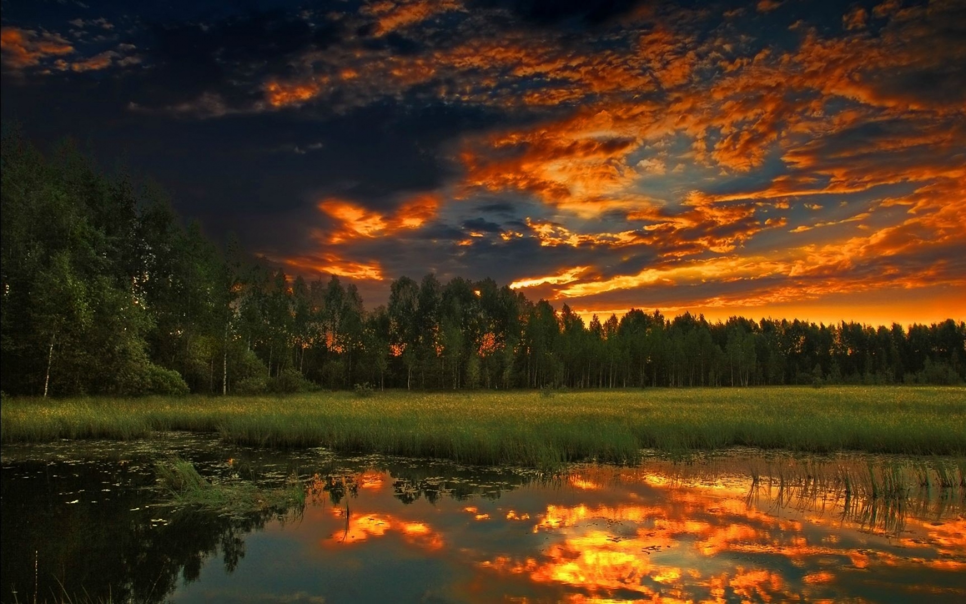 Картинки озеро, небо, трава, вечер фото и обои на рабочий стол