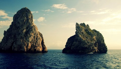 камни, скалы, море, небо